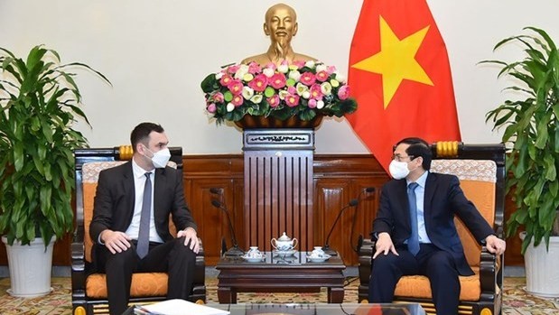 Le ministre des Affaires étrangères, Bui Thanh Son (à doite) et le chargé d’Affaires de l’ambassade de Pologne au Vietnam, Maciej Duszynski. Photo: ministère des Affaires étrangères.