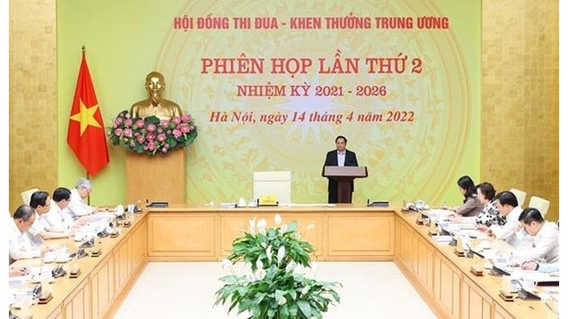 Le Premier ministre vietnamien, Pham Minh Chinh, s'exprime lors de la réunion. Photo : VNA.