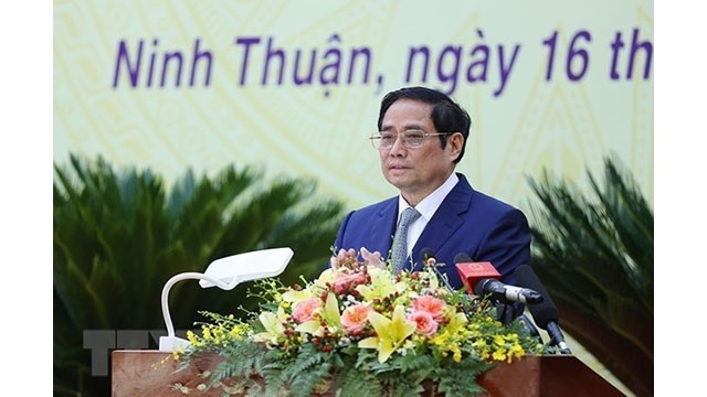 Le Premier ministre Pham Minh Chinh à la cérémonie de célébration du 30e anniversaire du rétablissement de la province de Ninh Thuân. Photo : VNA.