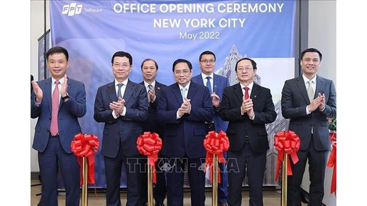 Le Premier ministre vietnamien, Pham Minh Chinh, lors de la cérémonie d'ouverture d'un bureau de FPT Software, une filiale du groupe FPT, le 15 mai à New York. Photo : VNA.