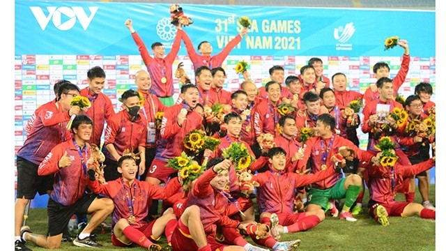 L’équipe du Vietnam U23 a remporté la médaille d’or dans le football masculin aux SEA Games 31. Photo : VOV,