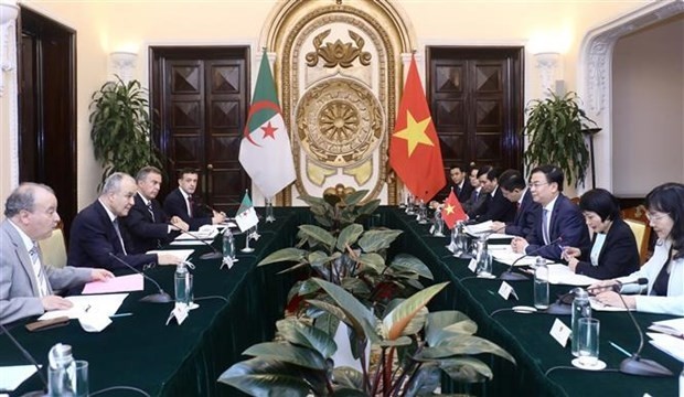 Le vice-ministre vietnamien des Affaires étrangères, Pham Quang Hiêu, et le secrétaire général du ministère algérien des Affaires étrangères et de la Communauté nationale à l’étranger, Chakib Rachid Kaid, lors de la consultation politique à Hanoi, le 27 mai. Photo : VNA.