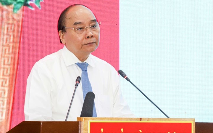 Le Président du Vietnam, Nguyên Xuân Phuc, prend la parole lors de la conférence. Photo : NDEL.
