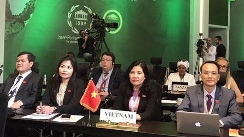La délégation de l’Assemblée nationale du Vietnam à la 8e Conférence mondiale des jeunes parlementaires de l’UIP. Photo : VNA.