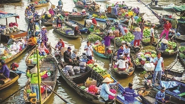 Marché flottant de Cái Rang, la principale attraction de Cân Tho, une caractéristique unique du delta du Mékong. Photo : VNA.