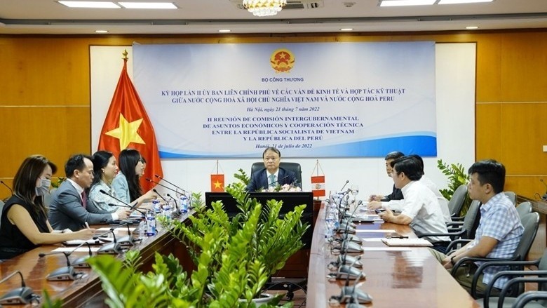 Lors de la deuxième réunion du Comité intergouvernemental sur les relations économiques et techniques tenue en ligne à Hanoi. Photo: CPV