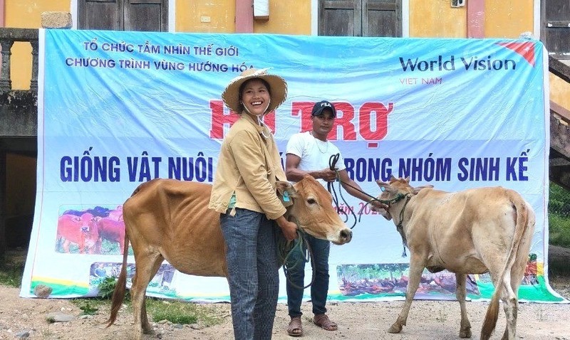 Remise de vaches à des personnes pauvres de Quang Tri. Photo : thoidai.