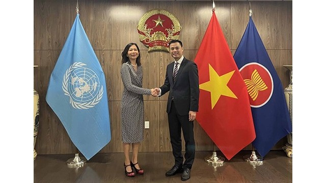 La coordonnatrice résidente de l’ONU, Pauline Tamesis (à gauche) et le représentant permanent du Vietnam auprès de l’ONU, Dang Hoàng Giang. Photo : VNA.